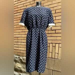 Vintage Oleg Cassini 100% Silk Navy Micro Floral Dress Size 6